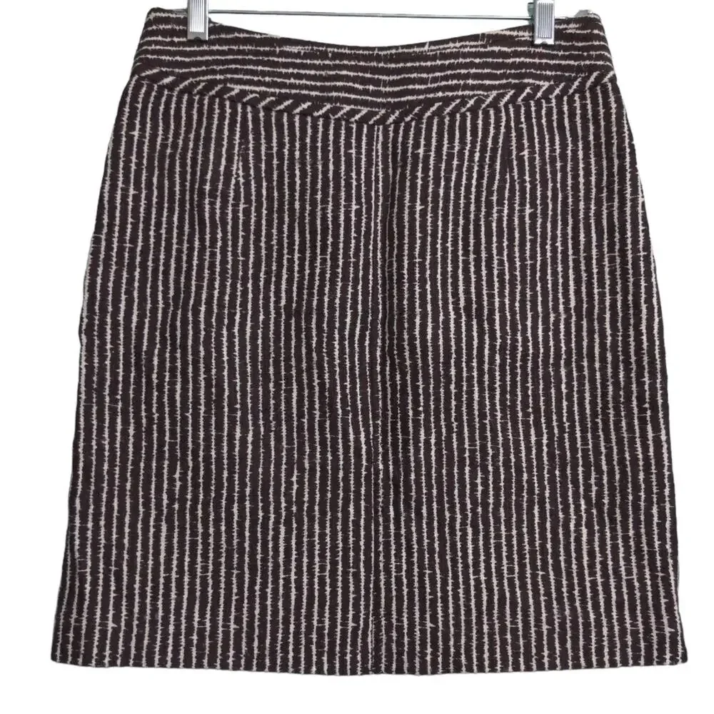 Tory Burch Womens A-Line Skirt White Brown Stripe Above Knee Pockets Buttons 8